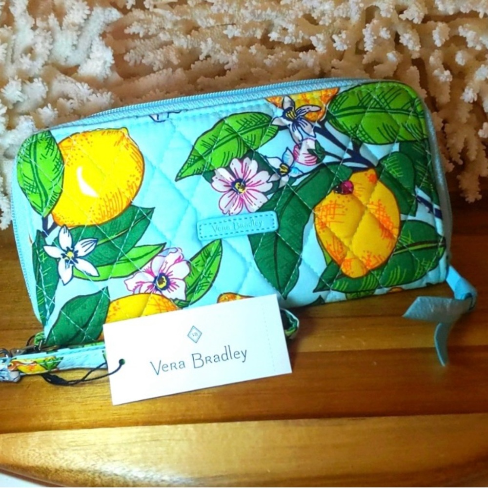 NWT Vera Bradley LEMON GROVE Cotton RFID Accordion Wristlet NWT -  8” x 4”
